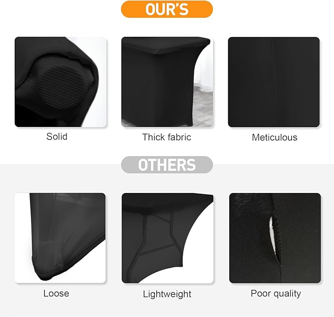 Spandex Table Cover 2 Pack 4FT Black Fitted Tablecloths,Washable Wrinkle Resistant Stretch Table Cloth Rectangle for Vendor Booth Display Items,Party Supplies for Adults,Wedding Decorations,Banquet