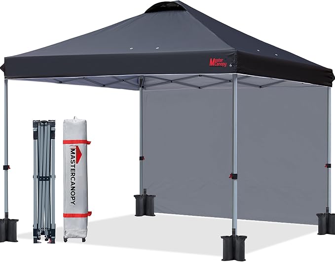 MASTERCANOPY Durable Pop-up Canopy Tent with 1 Sidewall (8'x8',Black)
