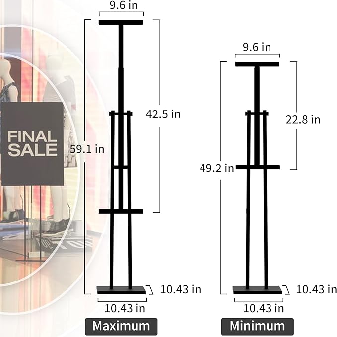 ONCEMORE Heavy Duty Sign Stand, Floor Poster Board Stand, Adjustable Metal Sign Holder Height Up to 60 Inches and 180° Rotation Display Standing Pedestal for Board & Foam, Black
