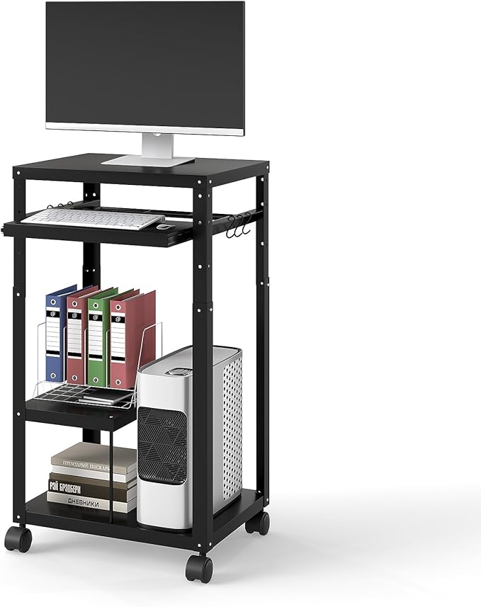 tonchean AV Presentation Cart with Keyboard Tray, Heavy Mobile Workstation Presentation Cart,AV Cart with Adjustable Shelves for Video Projector Laptop Computer, Media Cart for School Classroom Office