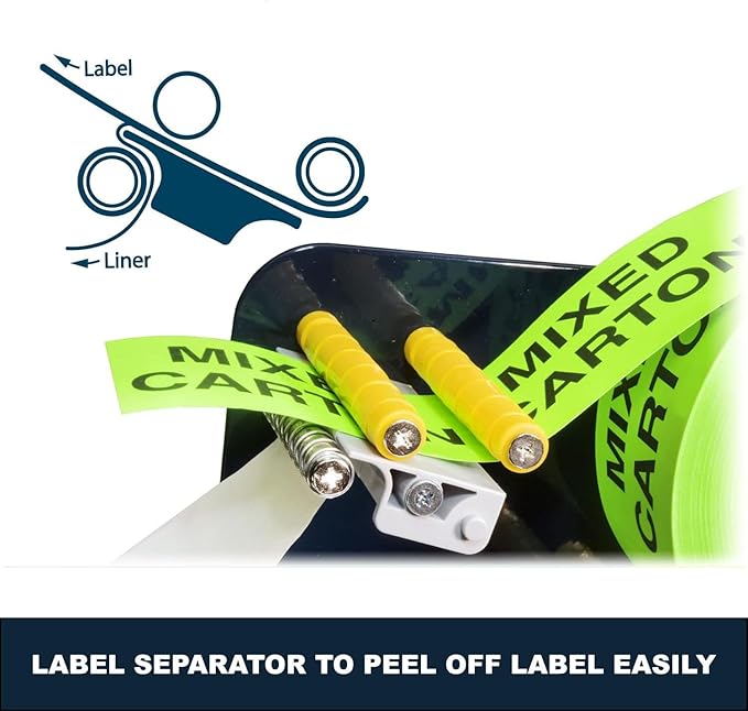MDJ by Excell Manual Metal Label Sticker Dispenser with 4 Suction Cups Base for Tabletop, Adjustable Holder for Multiple Rolls for Office, Home, Warehouse, Easy Peel Off, Fits up to 6.5" Wide Labels