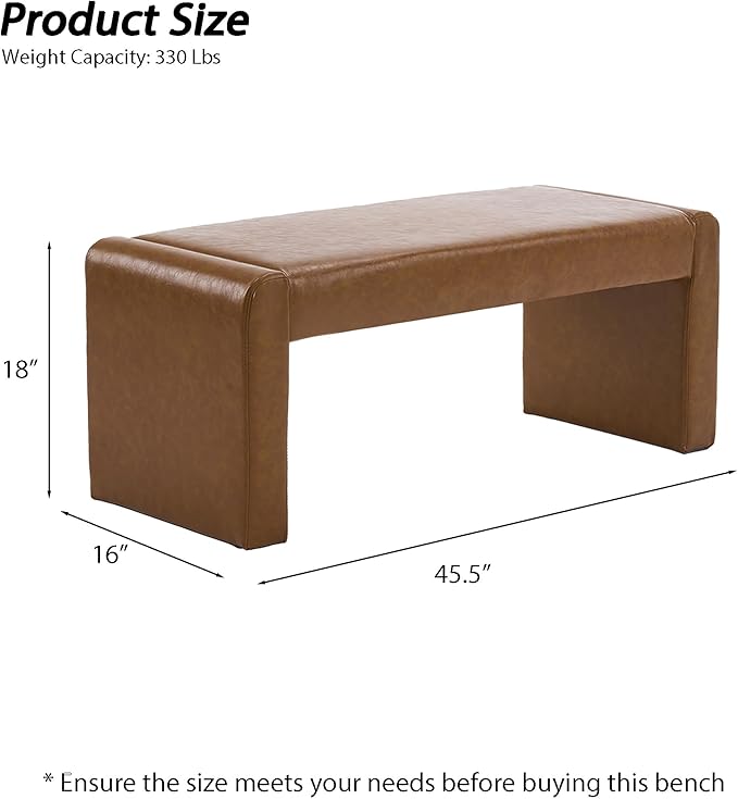 Faux Leather Entryway Bench End of Bed Bench Upholstered Modern Window Bench Comfy Ottoman for Dining Room/Bedroom/Living Room/Hallway/Indoor (Camel Brown)