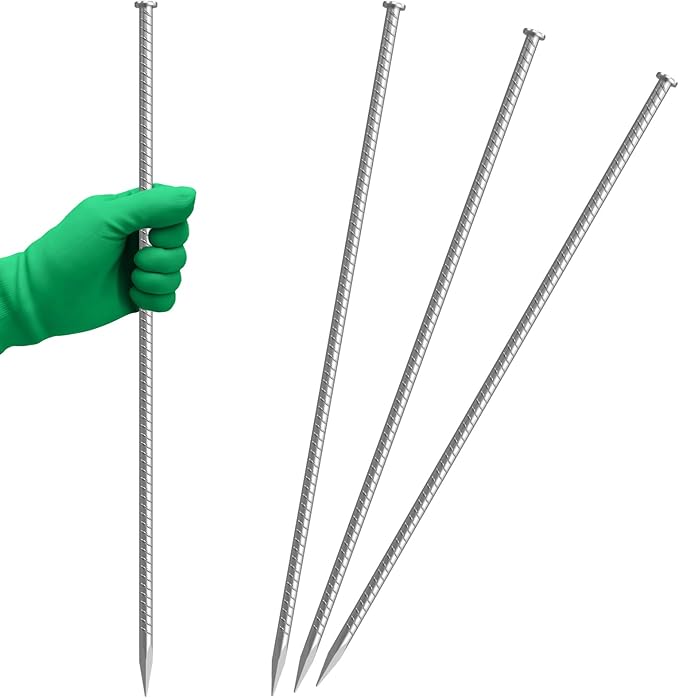 VVOKGO 24 Inch Rebar Stakes Metal Asphalt Anchoring Spikes Ground (4pcs), 1/2 Inch Diameter Galvanized Landscape Anchors Heavy Duty for Speed Bump, Handicap Threshold Ramps, Parking Limits Curb, Tarp