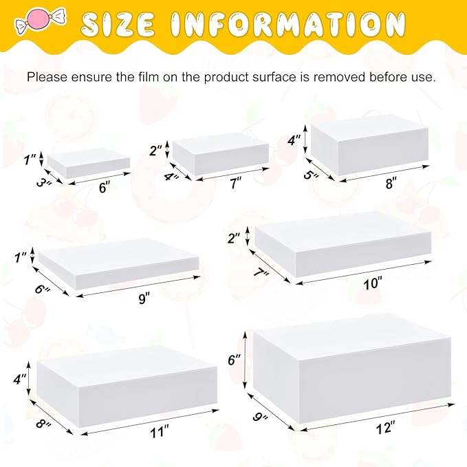 Leinuosen 7 Pcs Large Buffet Risers Set 6" to 12" Rectangle Acrylic Display Box Catering Dessert Table Riser Food Display Decorative Stand with Hollow Bottom for Catering Supplies(White)