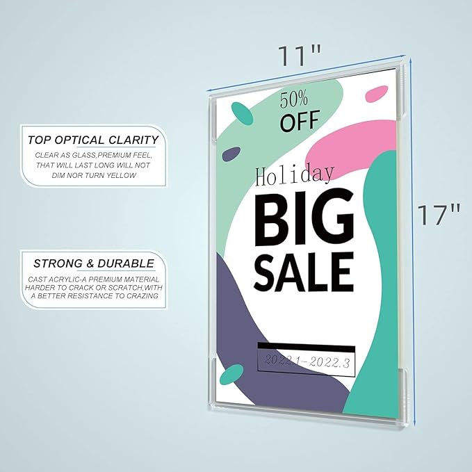 Dingelex Acrylic 11 x 17 Vertical Sign Holder Wall Mount,Clear Door Sign Holder Hanging Plastic Document Holder,Acrylic Wall Frame Plastic Wall Holders for Paper,6 Pack,No Drilling,Portrait