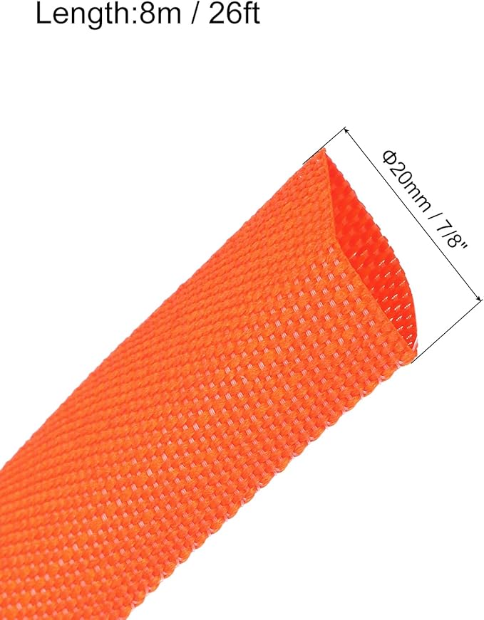 MECCANIXITY Braided Cable Sleeves Heat Shrinkable Fabric Sleeving, 7/8" 26ft Orange 2:1 Ratio Heat Shrinkable Cord Protector for Harness Cable, Network Cable Protection, Cable Management