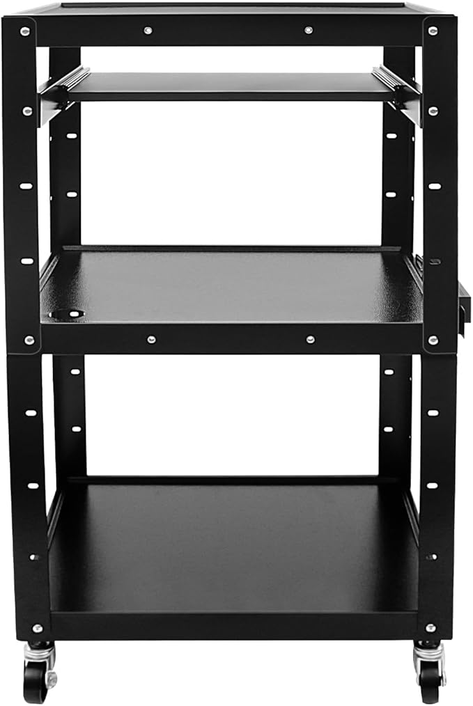 Mobile AV Presentation Cart Height Adjustable Computer Cart, Rolling Laptop Desk with Locking Wheels & Storage Shelf, for Home Office Classroom Video Projector TV Printers