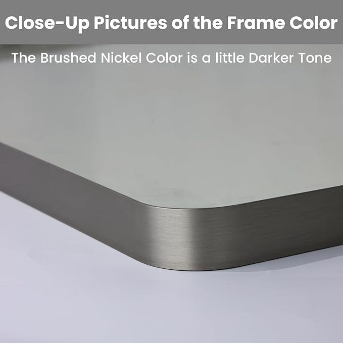 LOAAO 36X36 Inch Brushed Nickel Bathroom Mirror, Rounded Rectangle Silver Metal Frame Mirror, Brushed Nickel, Anti-Rust, Shatter Proof, Hangs Horizontally or Vertically