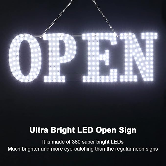 30"x10" Extra Large LED Open Signs for Business with Remote Controlled, 10 Levels Brightness Adjustable Unique Design Super Bright with Chain, High Visibility for Stores Hotel Retail Shop Window Salon