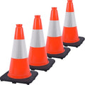 Fluorescent Orange/Green PVC Traffic Cones, Heavy Black Base Parking Lot Cone Structurally Stable Weatherproof Road Construction Safety Cones (4, Orange, 18" Medium)