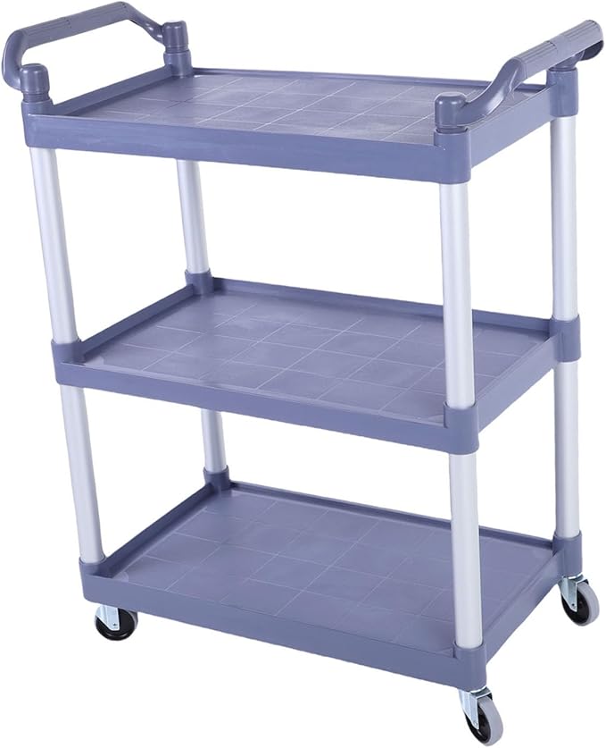 3 Tier Utility Cart Rolling Tool Cart, Heavy Duty Commercial Service Tool 330lbs Load Capacity, Mechanic Tool Storage Organizer for Warehouse Garage M Gray, Equipped with 4