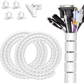 Large Cable Management White Computer Wire Sleeve Organizer Coiled Under Desk Tubes 2 PCS, 1.1 inch -5 ft EZ Spiral Cable Bundler Cover for TV Office, Pet Chew and Bite Proof Cable Protector