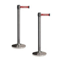 Crowd Control Warehouse CCW Set of 2 Retractable Belt Barriers Stanchion, Polished Stainless Steel Post, RBB-100 (11 Foot Belt, Red"This LINE is Closed" White Letters Belt)