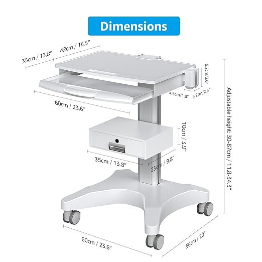 Medical Trolley Cart with Laptop Tray and Oral Scanner Holder, Mobile Workstation on Wheels with a Drawer for Hospital Dental Clinics Beauty Salons (OC-3)