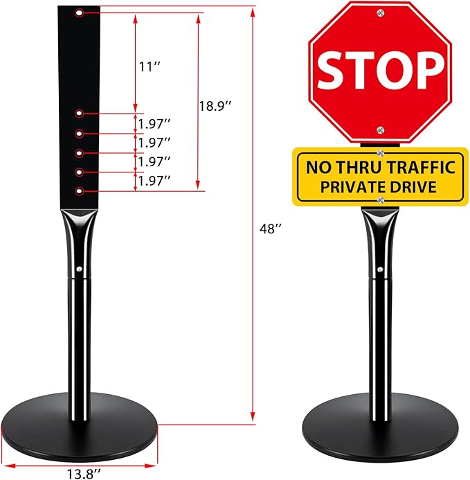 Heavy Duty Cast Iron Sign Post, 12" Round Base, 48" Movable Sign Stand