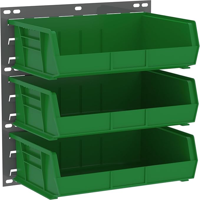 Akro-Mils 30255 AkroBins Plastic Storage Bins, Space-Saving Stackable Bins for Garage, Pantry, Craft Organization, 11-" x 16-" x 5-", Green, 6-Pack