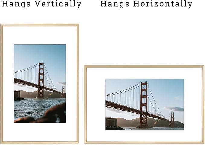 Frametory, 11x17 Metal Picture Frame with Mat for 8x12 Picture & Real Glass, Aluminum Photo Frame Collection (Gold, 2 Pack)