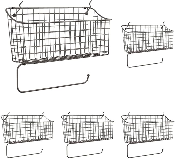 Spectrum Diversified Pegboard/Wall Mount Basket and Paper Towel Holder, 5.5" L X 15.25" W, Industrial Gray (Pack of 5)