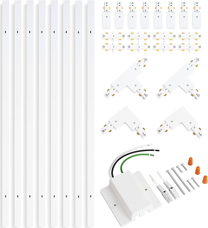 VANoopee 26FT H Track Lighting Rails White, H Type Track Lighting Kit with Floating Canopy Connector, End Caps, Live End Feeds, I T & L Connectors, Compatible with Single Circuit H Style Track System