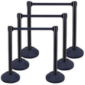 6PACK BESEA Crowd Control Stanchions with 10 FEET Retractable Belts, Water Filled Base Weighted Barriers Black Post