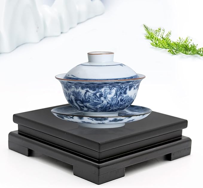 MDEOOSKY Wooden Display Stand Square Wood Display Base Display Risers Square Vase Riser Teapot Aquarium Lamp Base Home Decoration 6.7" W x 6.7" D x 1.7" H (Black)