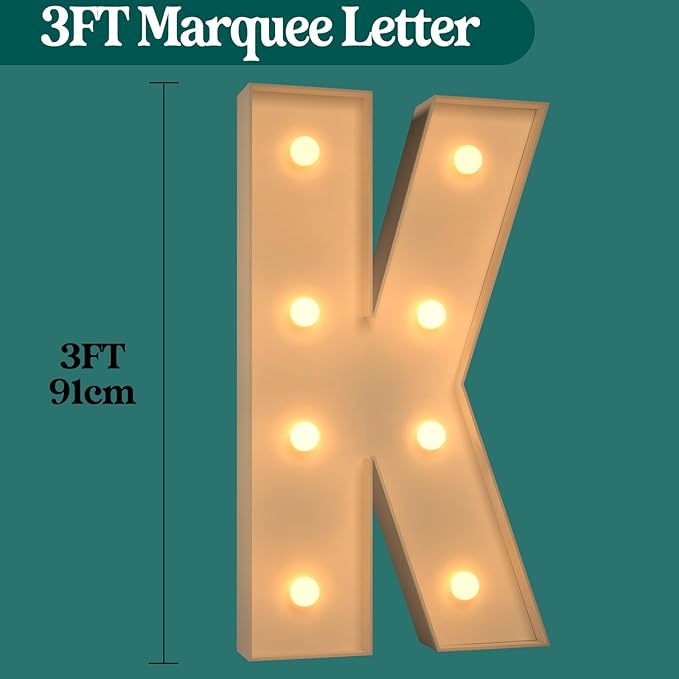 Marquee Letters 3 Feet Tall, 3FT Large Light up Letters K, Big Sign K with Warm White Light for Birthday Wedding Proposal Engagement Graduation Party Backdrop Decorations
