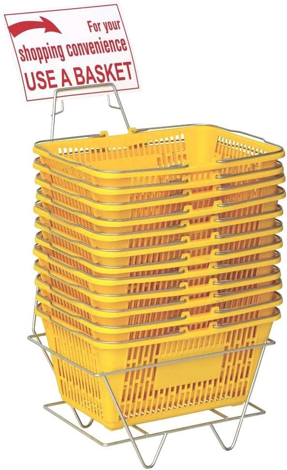 Only Hangers Shopping Basket Set of 12 Durable Red Plastic with Sign and Stand - Available in Black, Green, Blue, and Yellow (YELLOW)