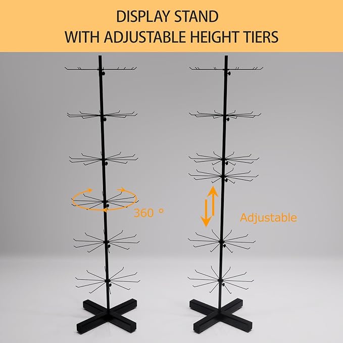 Black Spinning Rotating Display 6-Tier Heavy-Duty Retail Display Rack with Hooks for Jewelry, Keychains, Socks, Toys Commercial Use