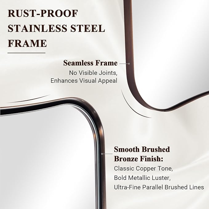 ANDY STAR Brushed Bronze Asymmetrical Mirror, 24"x36" Bathroom Mirror with Premium Stainless Steel Thin Frame, Antique Butterfly-Inspired Designer Mirror, Ideal for Bathroom, Powder Room, Entryway