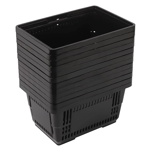 12Pcs Shopping Baskets with Handles, 21L Durable Plastic Shopping Basket, 22Lbs Load-Bearing Capacity, Stackable Portable Grocery Basket for Supermarket, Retail Shop, Bookstores (Black,16.9"X9"X11.8")