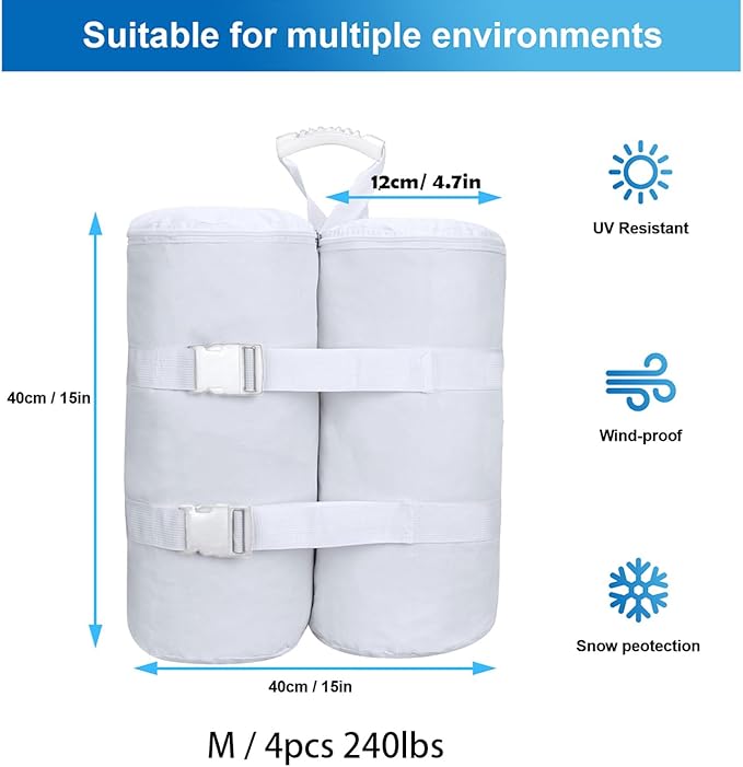 Extra Large 240 lbs White Canopy Sandbags Weight Bags for Pop up Canopy Tent,1680D Heavy Duty Leg Canopy Weights Sand Bags Perfectly Matched with White Canopy/Gazebo/Patio Umbrellas,Set of 4