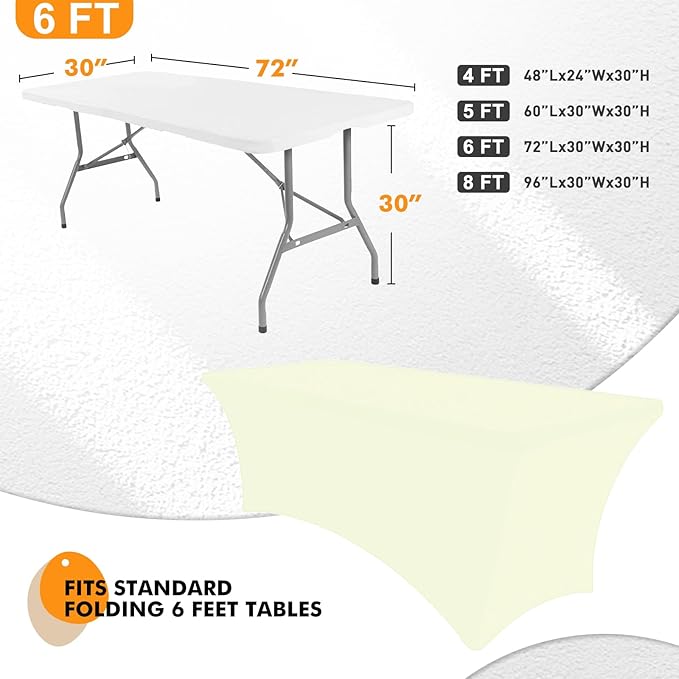 SEPARO 2 Pack 6 Ft Ivory Spandex Table Cover Fitted Rectangular Tablecloth Stretchable Fabric Table Cloth 6 ft Wrinkle-Free for Party Tradeshows Banquet Weddings Cocktail