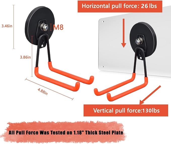 Heavy Duty Large Magnetic Hooks, 2 Pack Strong Magnet Hooks for Power Drill,Garden Tools,Hose,Straps,Steel Pegboard,Workshop,Anti-Scratch Magnetic Garage Hooks,Magnetic Cable Holder