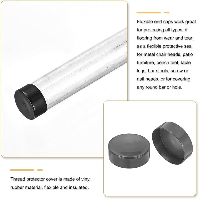uxcell 4pcs Rubber End Caps 170mm(6.7 Inch) ID Vinyl Round End Cap Cover Screw Thread Protectors Dark Grey, 50mm Height