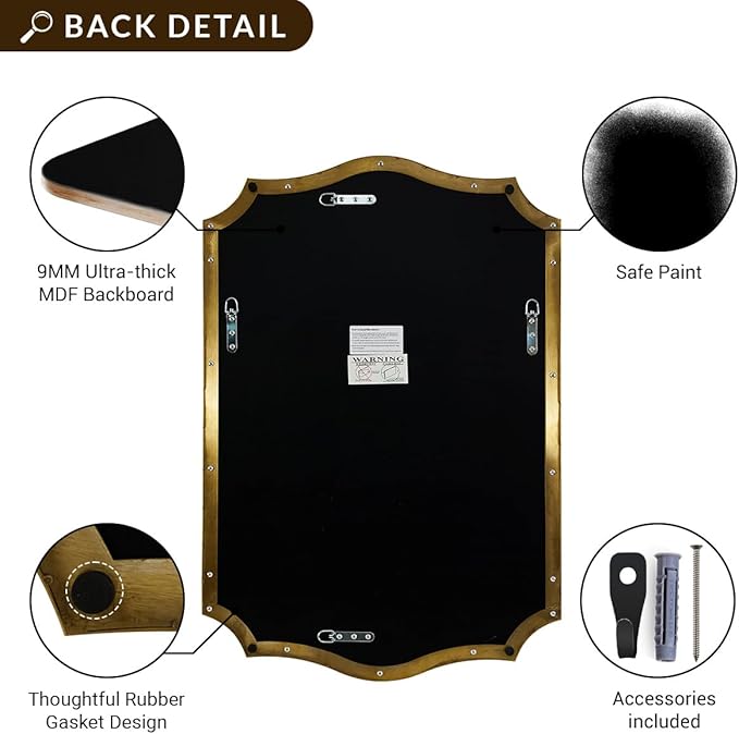 ANDY STAR 30x48 Inch Gold Bathroom Mirror, Large Brushed Gold Rectangle Mirror, Antique Brass Mirror in Rust-Proof Stainless Steel 1" Frame, Unique Wavy Frame Design, Vertically/Horizontally