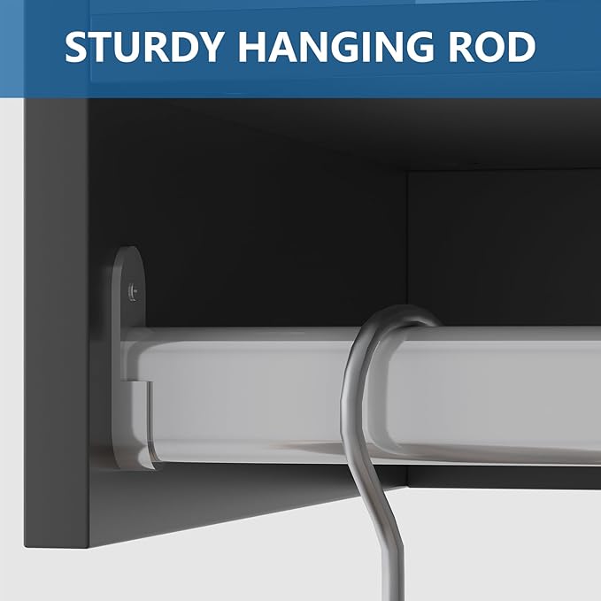 Double Hanging Closet Unit, Modular Closet System, Wood Closet System Organizer with Storage for Walk In Closets, Clothing Rack Wardrobe Closet for Hanging Clothes, Bedroom, Black, 28.5"W