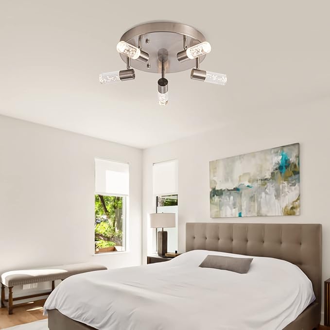 Dimmable LED Ceiling Spotlight Fixture，Adjustable Round Track Lighting, UL Driver Listed, 5-Light Directional Spotlight, Flush Mount Track Light Fixture, Canopy Switch Three Color changable.…