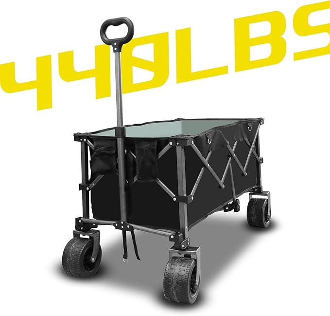 Collapsible Foldable Extended Wagon, Weight Capacity 440 LBS, Heavy Duty Large Wheeled Utility Cart, Folding Grocery Shopping Cart for Camping, Grocery, Garden - Large Capacity Portable Outdoor Cart