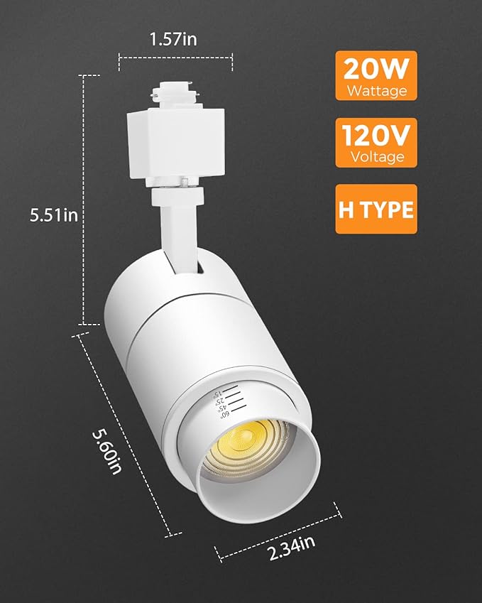 VANoopee 3-Color Zoomable 20W LED Track Lighting Heads H Type Track Light Heads Dimmable Bright Ceiling Spotlight Fixtures for Kitchen, 3000K 4000K 5000K Adjustable, CRI90+ 15°-60° 2000lm White 3 Pack