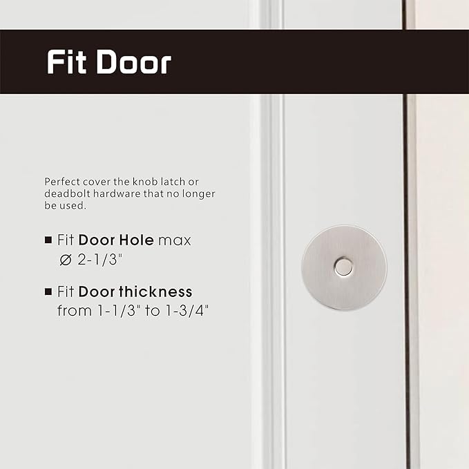Door Knob Cover, 2-5/8" Diameter Solid Steel Deadbolt Cover Plate, Hole Filler Plate for Door Handle (1, Satin Nickel)
