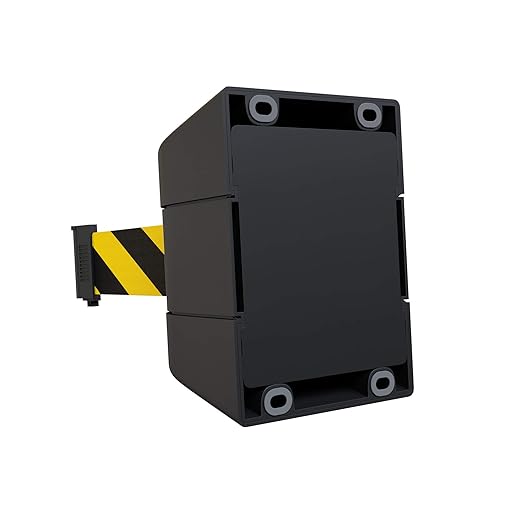 Crowd Control Warehouse - CCW Series WMB-230 Fixed Wall Mount Retractable Belt Barrier - 30 Foot, Black and Yellow Safety Belt with Black ABS Case