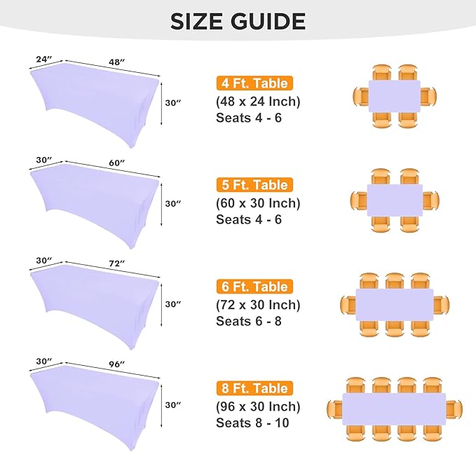 SEPARO 2Pack, 6FT Spandex Table Cover Lavender Fitted Rectangular Tablecloth Stretchable Fabric Tablecloth 6 ft Wrinkle-Free for Party Tradeshows Banquet Weddings Cocktail, 2 Pcs