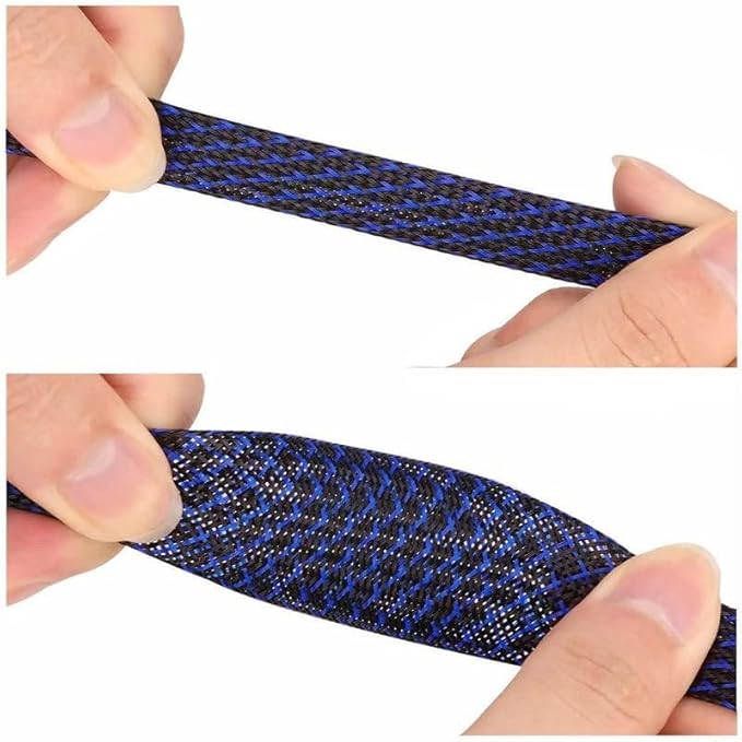 100Ft-3/8inch PET Expandable Braided Wire Sleeving,Wire Loom Cable Sleeve for TV,Computer,Home Theater,Automotive,Home Industrial,Electrical Wires,Chemical,Protect Cat from Chewing Cords,BlackBlue