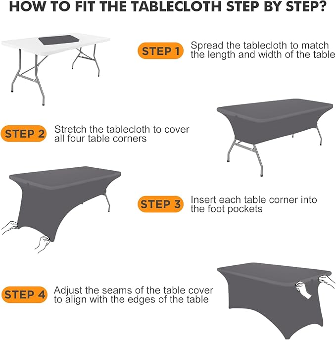 SEPARO 2 Pack 6 Ft Grey Table Cover Fitted Rectangular Tablecloth Stretchable Fabric Table Cloth 6 ft Wrinkle-Free for Party Tradeshows Banquet Weddings Cocktail