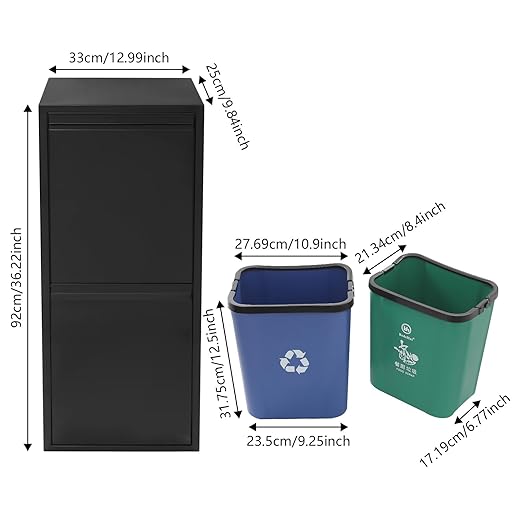 Dual Tilt Out Trash Can Cabinet Waste and Recycling Bin Combo Large Garbage Cans for Kitchen Home Stainless Steel Dog Proof Trash Can Cabinet