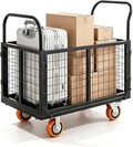 6-in-1 Platform Truck Cart with Cage, Foldable Hand Truck Load 1800 LBS with 4 Wheels Push Cart Dolly for Grocery, Laundry, Garage, Warehouse (Black+Orange)