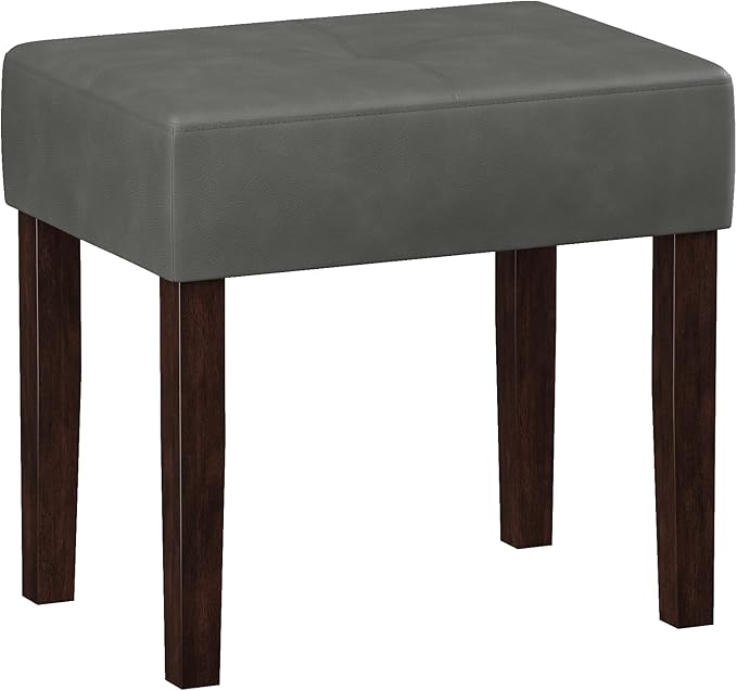 Leather Vanity Stool, 18.7 Inch Wide Rectangle Ottoman Bench for Makeup Room, Vanity Chair with Wood Legs for Piano Room, Bedroom,Living Room with Customizable (Gray)
