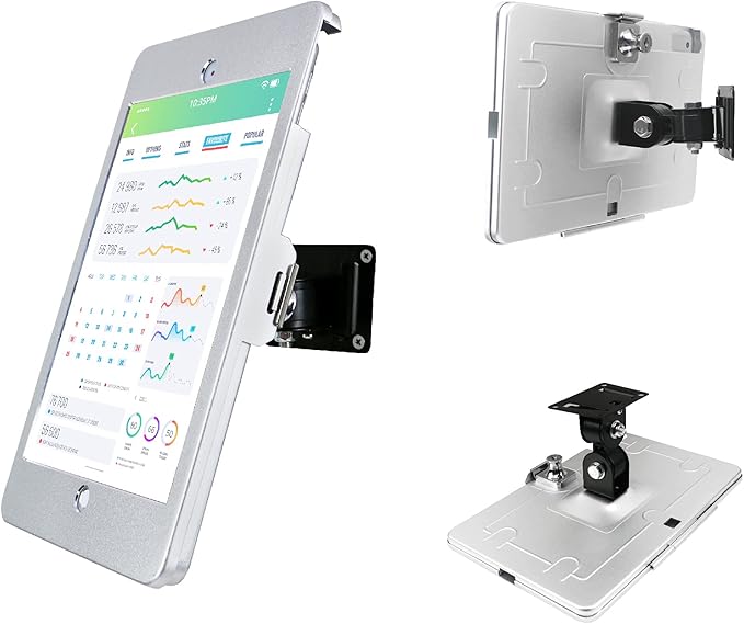On Wall Mount Metal Bracket for iPad 10.2-Inch (9th,8th,7th Gen.),with Anti Theft Security Lock, Rotate Design,Multi Angle, Horizontal and Vertical Screen Swivel,(Silver)