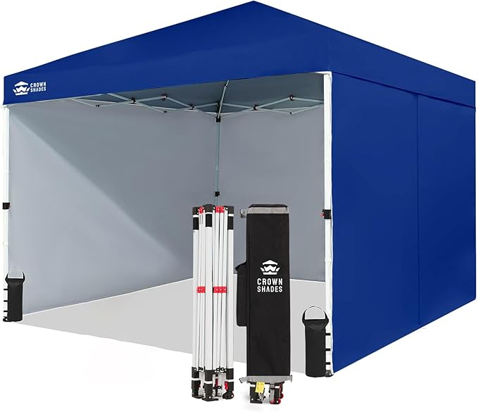 CROWN SHADES 10X10 Comercial Instant Canopy Pop Up Tent with Center Lock, 300D Fabric, 4 Sidewalls, Sto'N Go Bag, Navy Blue