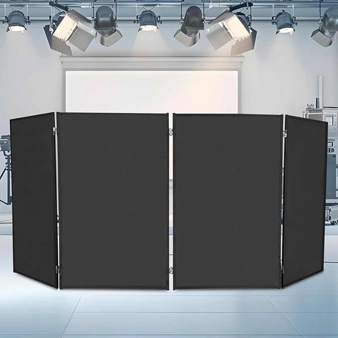 DJ Foldable Facade DJ Facade Table Station Portable Event Booth with 4 Detachable Panels Black Metal Frame Projector Display Scrim Panel with Carry Bag-28x47inch